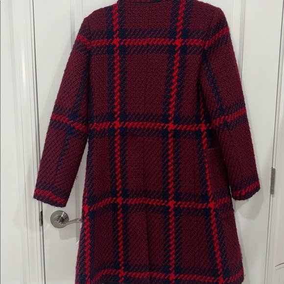 Ann Taylor Maroon, Plaid, Turtle Neck, Wool, Lined, Long, Winter Peacoat- small - Picture 9 of 11